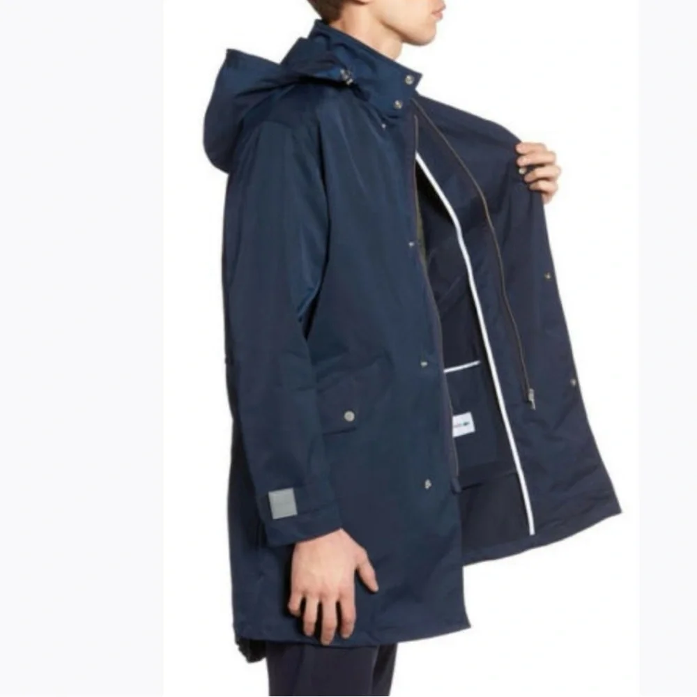 Lacoste Taffeta Hooded Extra Long Parka Jacket Coat Navy‎ Blue Men's Size 4XL
